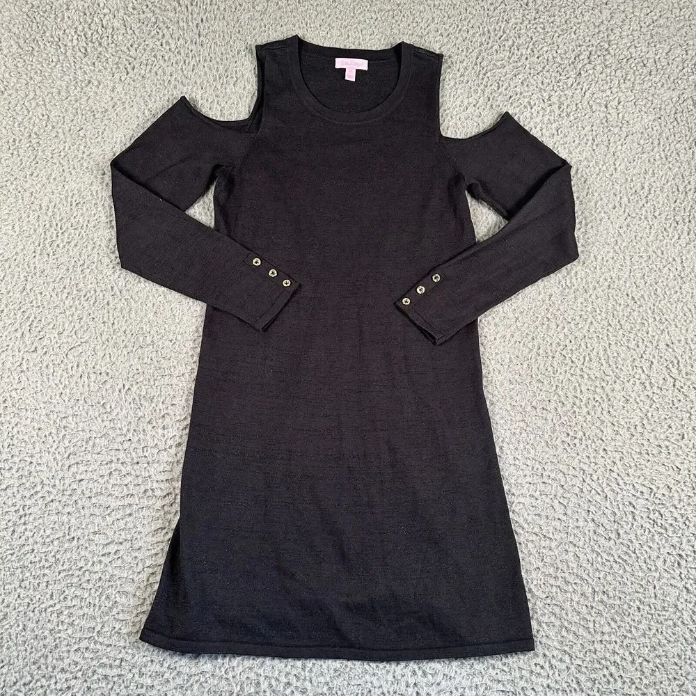 Lilly Pulitzer Dress Womens Medium Faire Sweater Black Onyx Metallic‎ Knit